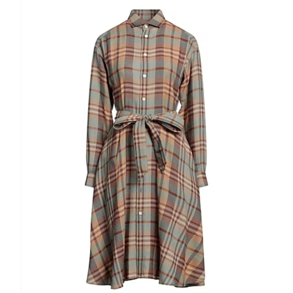 $580 Polo Ralph Lauren 100% Wool Plaid Shirt Dress Tie Belt Long Sleeve Size 6 - Picture 2 of 10